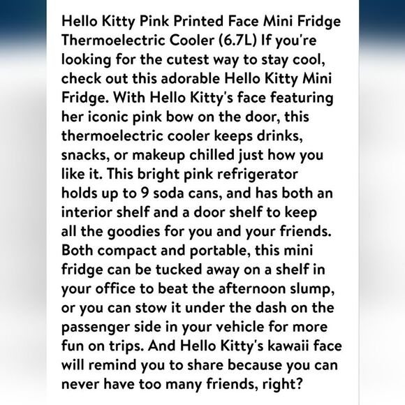 Hello Kitty Mini Fridge Thermoelectric Cooler - Picture 6 of 12